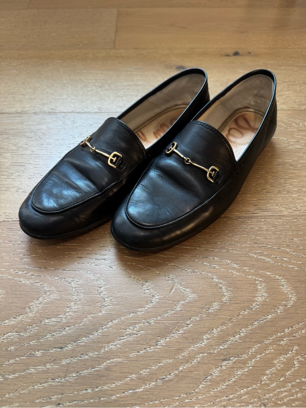 Sam Edelman Black Leather Loafers with Gold Bridle Bit